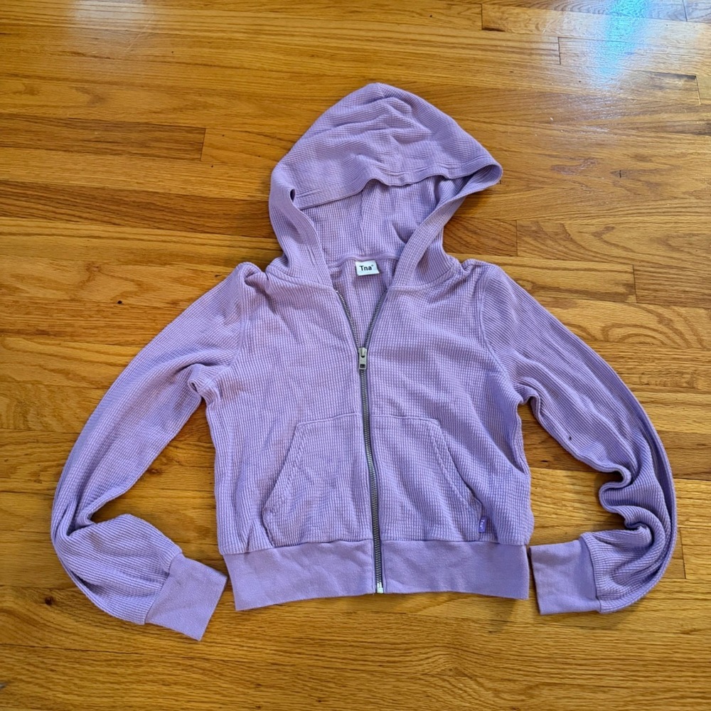 Tna Aritzia Waffle Knit Full Zip Hoodie Size XS Purple Lavender Lightweight